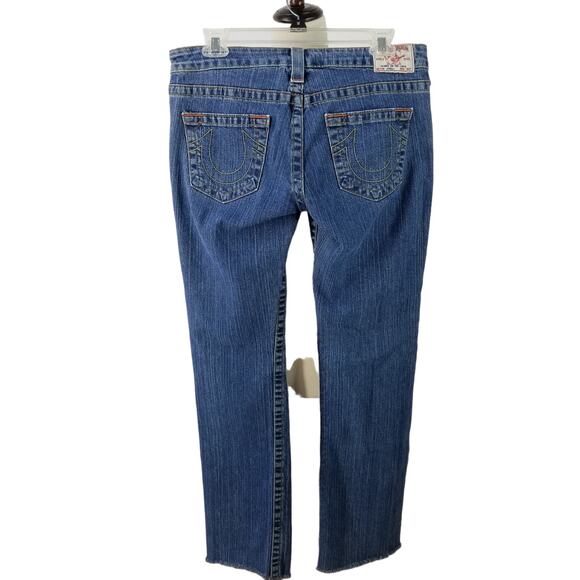 True Religion Johnny Blue Denim Jeans Raw Hem USA Made 29 - Picture 3 of 5